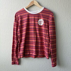 Santa Cruz Skateboards Orange and Blue Striped Shirt